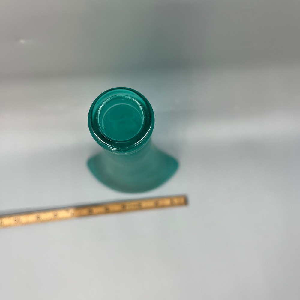 Vintage Asymmetrical Tall Bottle‎ Pressed Glass Frosted Teal Numbered Stamped - Picture 12 of 12